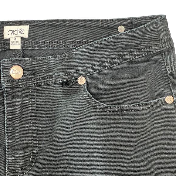 Cache Y2K Low-Rise Bootcut Jeans Sz 8 Black Cropped Wide-Leg Bling Pockets FADED - Picture 8 of 15
